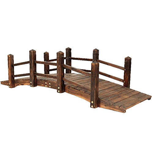 Puente De JardíN para Estanque, Puente De Paisaje Antiguo Puente De Arco De Madera Carbonizada, Puente Decorativo para JardíN Patio De Piscina Al Aire Libre (200 CM)