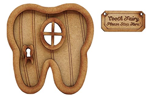 Puerta para el ratoncito Pérez. Kit de montaje tridimensional para una puerta y un letrero con la leyenda en inglés "Tooth Fairy"