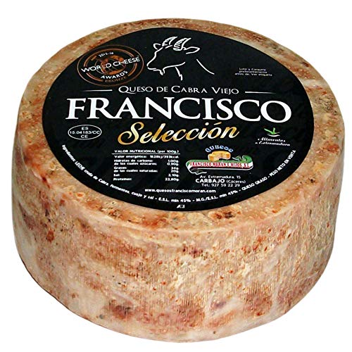 Queso de Cabra Extremeño Viejo Selección - Peso Aproximado 800 gramos - Elaborado con leche cruda de Cabra - Medalla de SUPER ORO en la categoría de Queso de Cabra Curado