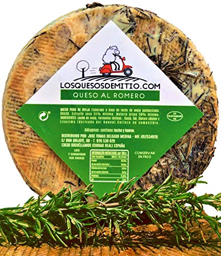 Queso de oveja al romero gourmet con caja de madera premium (español, curado, ideal con vino, queso entero de 2kg de leche pasteurizada), de Losquesosdemitio