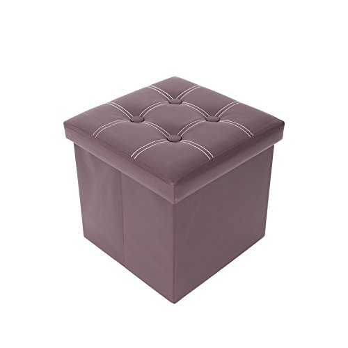 Rebecca Mobili Puff Cubo, contenedor de Cuero sintético, puf Plegable Cuero ecológico, Taburete, Color marrón - Medidas: 30 x 30 x 30 cm (AxANxF) - Art. RE4901