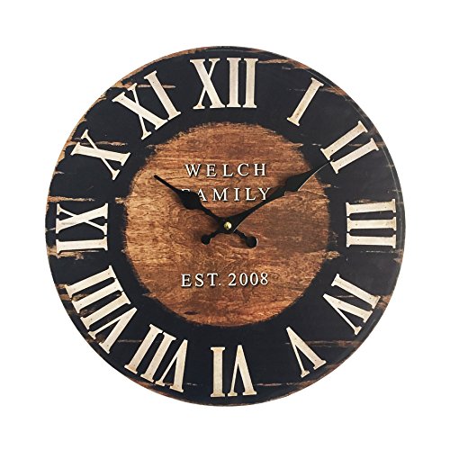 Rebecca Mobili Reloj de pared grande, relojes de pared, mdf, marrón negro, redondo, estilo industrial - Medidas Ø 33,8 cm x P 4 cm ( AxANxF) - Art. RE6152