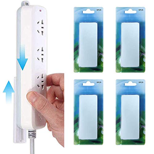 Regleta de enchufes Holder Fixator, Power Strip Holder Fixator autoadhesiva,Fijador de Pared Power para Montaje en Pared fácil Soporte para regleta Router WLAN y Mando a Distancia (4 Paquetes)