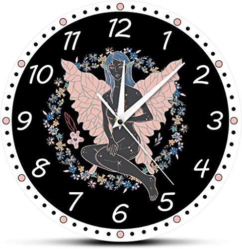 Reloj De Pared Witchy Tattoo Artwork Magic Elf Estilo Boho Cuento De Hadas Arte De La Pared Fantasía Decoración Para El Movimiento Silencioso Reloj De Ángel Floral Etiqueta De La Pared Habitación