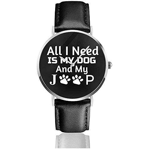 Reloj de Pulsera de impresión UV para Negocios Unisex Todo lo Que Necesito es mi Reloj de Cuero Jeep My Dog con Correa de Cuero PU