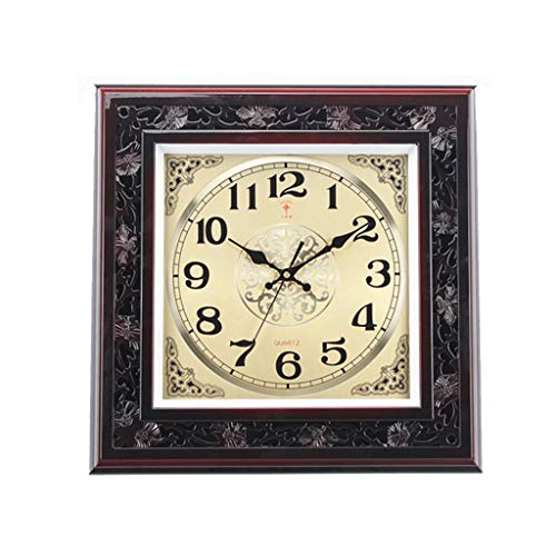 Relojes de pared Polaris Ambiente Retro Chino Tallado imitación de Caoba salón Colgando Mesa Hall silencioso (Color : Red, Size : 48cm*48cm*4cm)