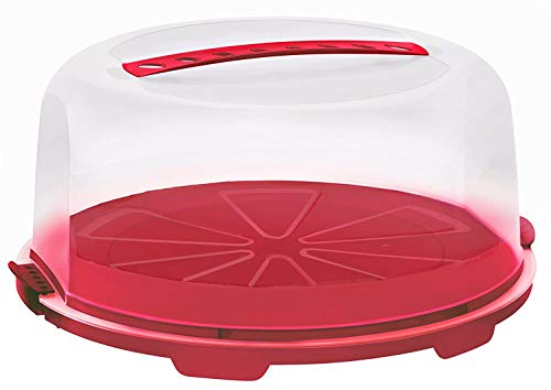 Rotho Fresh, campana de alta torta con capucha y asa de transporte, Plástico PP sin BPA, rojo, transparente, 35.5 x 34.5 x 16.5 cm