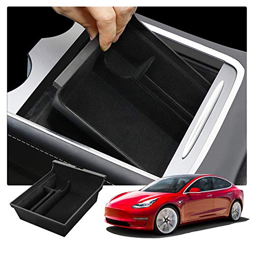 RUIYA Tesla Model 3 Consola Central con Reposabrazos Personalizada Bandeja de Almacenamiento Organizador de Consola 2021 Update (Negro 01)