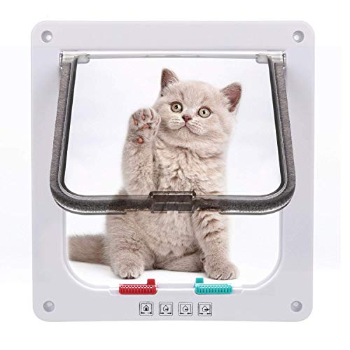 Sailnovo Puerta para Gato con Cierre magnético de 4 vías, Puerta para Mascotas para Gatos y Perros pequeños, Puerta para Gatos con túnel (Blanco, M)