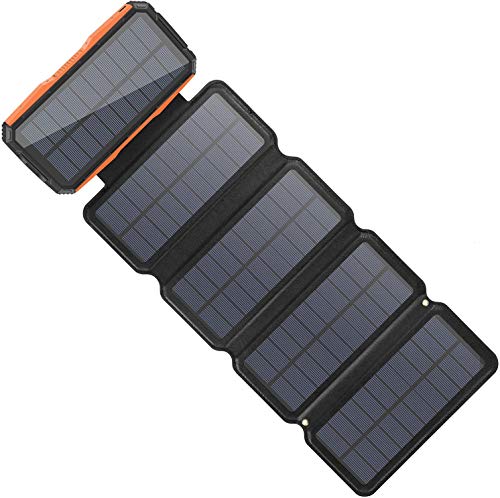 Sendowtek Cargador Solar Móvil 26800mAh Power Bank 4 Paneles Solares Cargador Plegables Batería Externa Banco de Energía Portátil 2 Puertos USB LED Linterna para Camping, Viajes, Emergencia