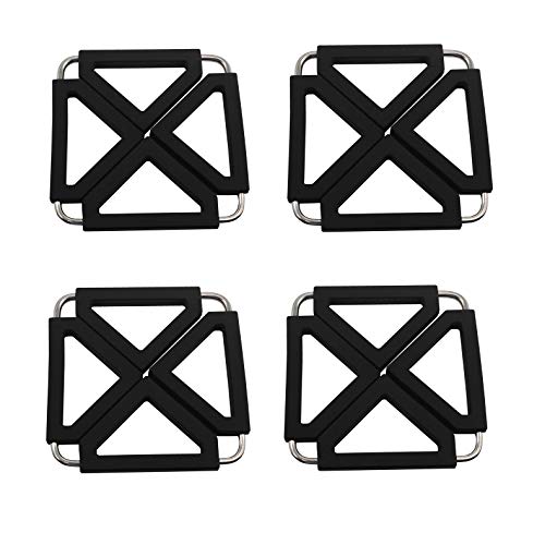 Shenlu Soporte para ollas Plegable ajustable para platos calientes Trivet Silicona Metal Resistente al calor Antideslizante Esteras de cocina Esteras para platos Hot Pads, Negro, juego de 4