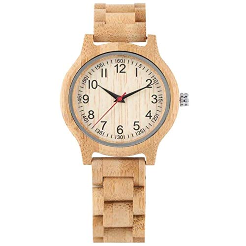 ShenMiDeTieChui Natural Todos los Relojes de la Madera de la Madera de bambú Relojes de Las Damas de Cuarzo Reloj de Reloj de Las señoras Wood Blodle para Regalos Horloges (Color : Gold)