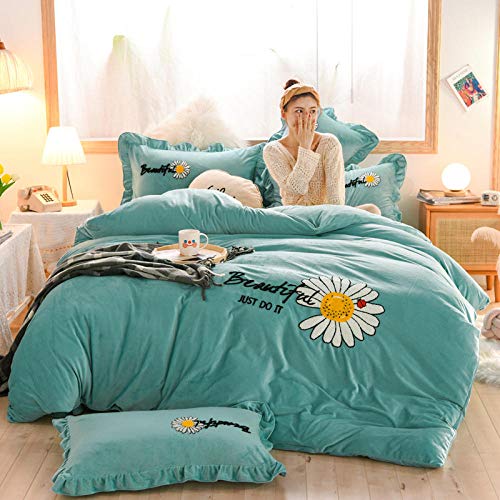 Shinon Juego de Ropa de Cama 160x200-Cama de Invierno más Terciopelo Grueso Funda nórdica de Terciopelo de Cristal Estilo Princesa Cama Doble Individual Funda de Almohada Individual re_CAM