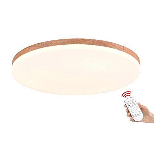 SJUN plafón Madera Salón Lámpara Redonda Plana Salón Proyección Madera Roble lámpara de Techo Dormitorio Vintage lámpara Techo luz de Habitaciones con lámpara LED, Dimming, 63CM 48W