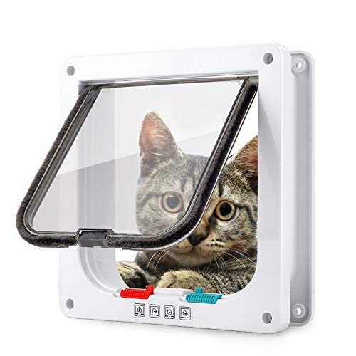 Smilelove Puerta para mascotas para gatos y perros (tamaño exterior 11" x 24.9 cm), puerta de gato extra grande con bloqueo de 4 vías para puertas interiores y exteriores,