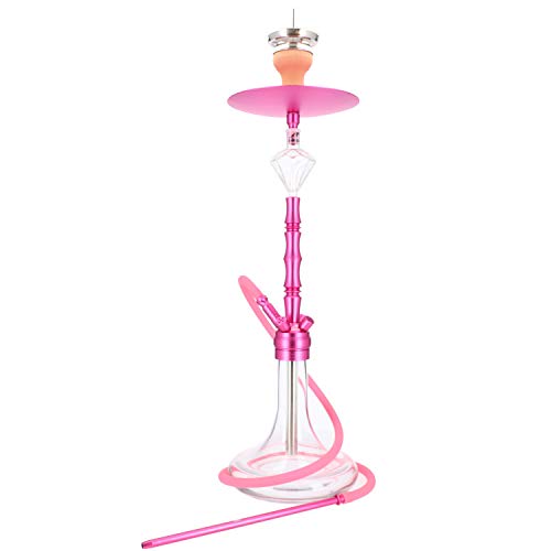 Smokezilla® MINYA Cachimba Aluminio 86cm Shisha | Set narguile Completo con gestor de Calor, Rejilla y recuperador de Melaza | 4 Conexiones, Manguera de Silicona Mate y Vástago en Aluminio (Rosa)