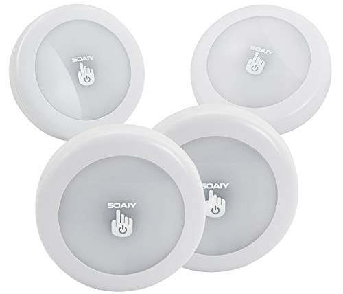 SOAIY LED Lampara de noche, Iluminación del armario de cocina, luz de orientación automática para Pasillo, Armario, Escaleras, Muebles, Dormitorio, Cocina (4 PCS de Pilas)