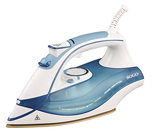 Sogo PLA-SS-6265B Plancha de vapor eléctrica, 2600w, 2600 W, 0.4 litros, Cerámica, Azul