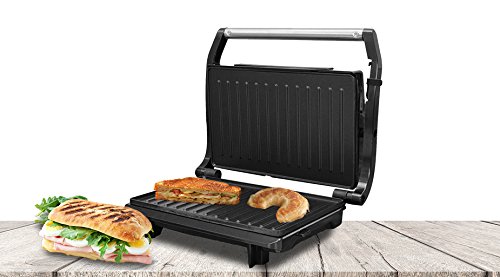 SOGO SS-7122 Sandwichera, Panini Press, Grill, Parrilla Eléctrica, 750W, Plancha Anti-Adherente y Diseño Compacto, Color Negro