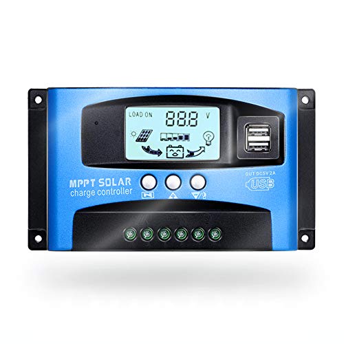 SolaMr 100A Regulador de Carga Solar 12V/24V Panel Solar Regulador de Carga de la Batería con Pantalla LCD y Doble Puerto USB - 100A