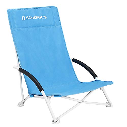 SONGMICS GCB61BU - Silla de Playa portátil con Respaldo Alto (Plegable, Ligera, cómoda, Resistente, Silla de Exterior) Azul Claro