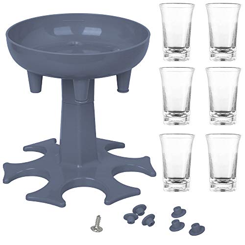 Speyang Dispensador y Soporte para 6 Vasos de Chupito, Dispensador de Vasos de Chupito de 6 Vias, Dispensador de Chupitos de Barra, Dispensador de 6 Chupitos y Portador, con 6 Vasos (Gris)