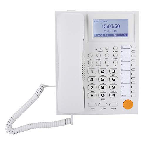 Tangxi Teléfono con Cable de Escritorio, extensión Fija de Doble Puerto Teléfono Fijo con Altavoz + Sonido Claro + Pantalla LCD + Botón Grande para el hogar/Oficina/Hotel(Blanco)