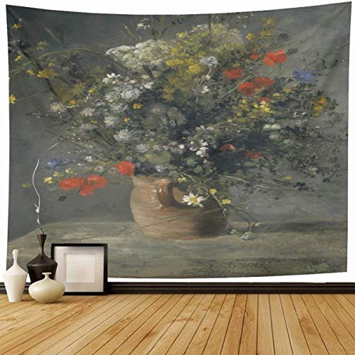 Tapiz Colgante de Pared Aceite Vida Flores Florero por Auguste Renoir Corte Impresionista Todavía Pintura Floral Recipiente Decoración del hogar Tapices Dormitorio Decorativo Salón Dormitorio