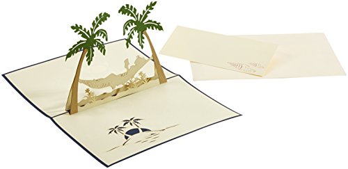 Tarjetas de felicitación Lin Pop Up 3d Tarjetas de felicitación ruherstandkarten Tarjetas de vacaciones, viaje, de cupones Palmeras Islas colgador Matte