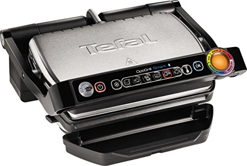 Tefal GC702D Optigrill – Plancha (indicador automático del estado, 6 programas preestablecidos, acero inoxidable), color negro y plateado plateado/negro