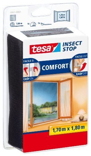 tesa 55915-00021-00 55915-00021-00-Malla Anti-Insectos Ventanas 1,7m x 1,8m, Negro/Standard, 1.7 m x 1.8 m