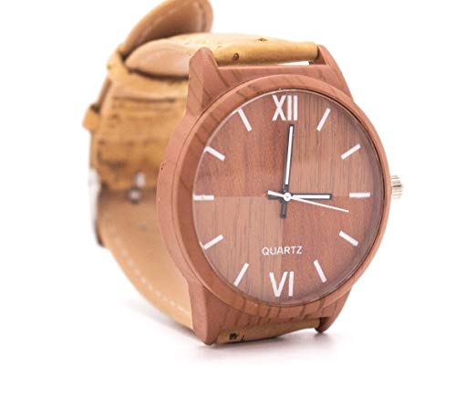 The Eco Owl Correa de reloj de corcho natural con color marrón claro, esfera de reloj unisex WA-117