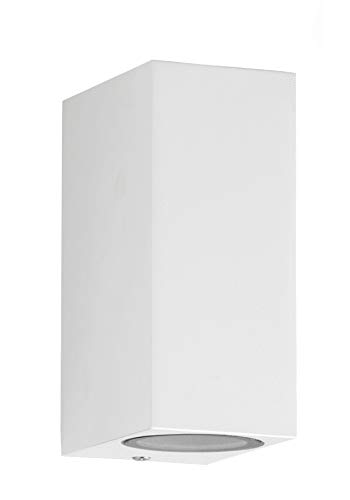 Trango IP44 Alu Up & Down Light en TG8011-SW cuadrado blanco para interiores y exteriores, apliques exteriores, proyectores para exteriores, reflectores de pared, adecuados para 2x bombillas LED GU10