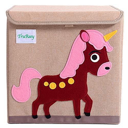 TruReey Caja de Almacenamiento Plegable con Tapa Juguete Plegable Lona Caja Organizador Caja de Almacenamiento de Juguetes Plegable, fácil de Limpiar y organizar, Tela, 33 x 33 x 33 cm (Unicorn)