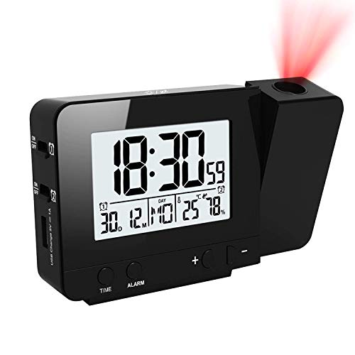 TTAototech Reloj Despertador Digital Despertador Proyector, Relojes de Alarma Electrónicos Alarma Dual con luz de Fondo, función de repetición, 12/24 Horas, Temperatura Interior, Humedad