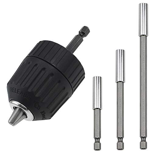 TXErfolg Convertidor de portabrocas sin llave de 0,8-10 mm Adaptador de cambio rápido de rosca de 3/8"24UNF con vástago hexagonal de 1/4" Vástago hexagonal de portabrocas sin llave