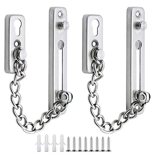 UBERMing 2 Piezas Cadena de Puerta de Acero Inoxidable Slide Cerradura Cadena Puerta de Seguridad Acabado Cepillado Pestillo Cadena con Tornillos para Puerta Interior y Seguridad del Hogar – Plata