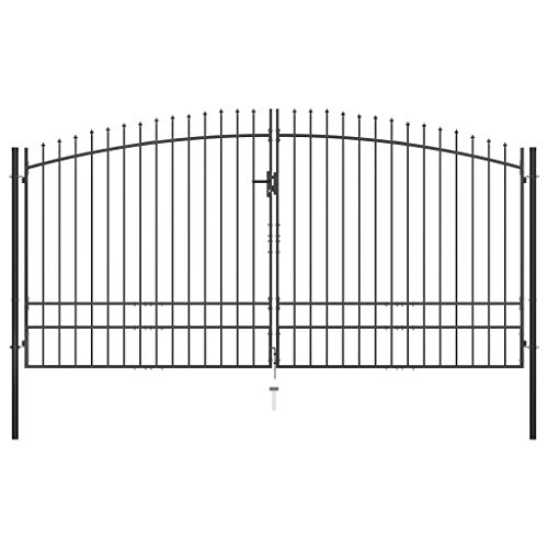 UnfadeMemory Puerta Doble Metalica de Valla para Jardin Patio o Terraza,Entrada para Valla,Puerta de Jardín,con Puntas de Lanza,Acero Negro (400x248cm)