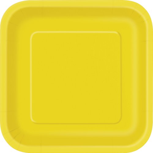 Unique Party- Paquete de 16 platos cuadrados de papel, Color amarillo, 18 cm (31787)