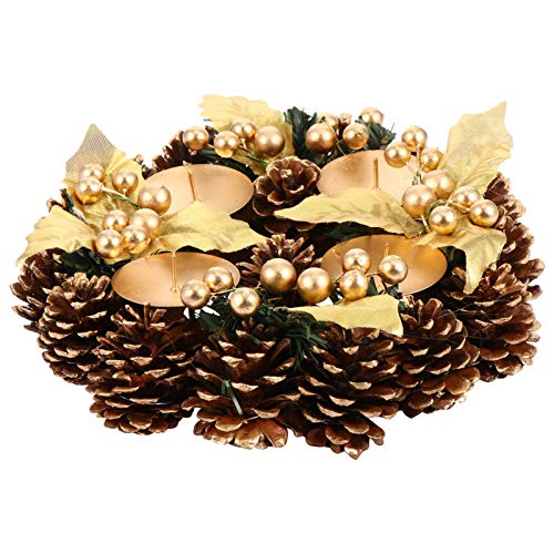 VALICLUD Corona de Navidad Artificial Portavelas Anillo de Vela Navideño Coronas de Adviento de Navidad con Frutos Rojos Piñas Decoraciones de Mesa de Navidad de Invierno Centros de Mesa