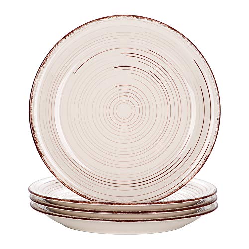 vancasso Serie Bella Juego de Platos Llanos 4pcs Platos de Cena Retro Bobina Pintado a Mano, Gres Esmaltada, Beige