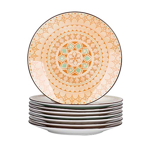 vancasso Tulip Juego de 8 Platos, Platos Llanos de Porcelana Redondo 27cm Plato de Cena Colores -Mandala