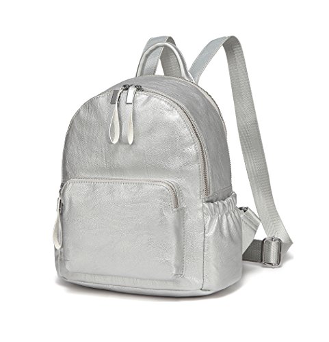 VASCHY Mochila Mujer, Mochila Pequeña Piel Mochila Niña Casual Bolsos Mochila Escolar Trabajo Compras Plata