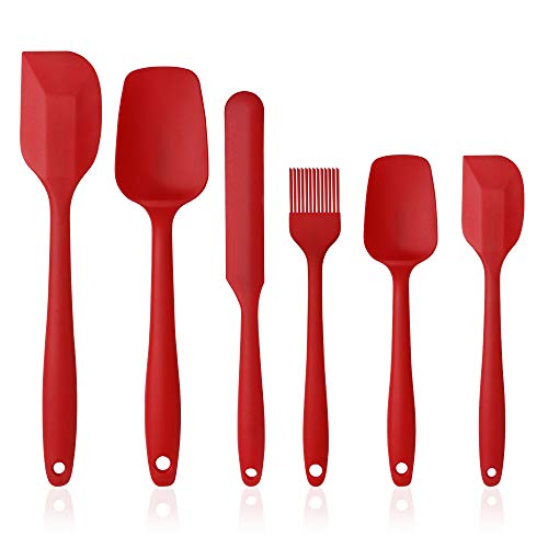 Vicloon Utensilios de Cocina de Silicona,Set de 6 Espátulas Silicona Incluye Hilvanado Cepillo, Espátula,Cuchara, No Tóxico, Antiadherente,Resistente al Calor,Utensilios para Cocina y Horneado (Rojo)