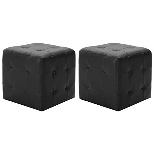 vidaXL 2X Puf Cuero Sintético Mobiliario y Decoración Hogar Otomanas Tapizadas con Acolchado Estructura Madera Relajación Cómodas Negro 30x30x30cm