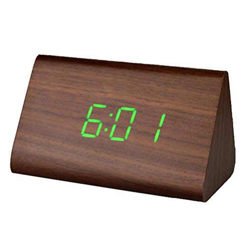 Vosarea Moderno Triángulo LED Reloj Despertador de Madera Clásico Reloj de Control de Sonido Digital Reloj termómetro para el hogar Oficina Vida Cotidiana Viaje y sueño Pesado Niños Jóvenes Ancianos