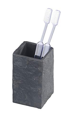 WENKO Vaso de dientes Slate Rock - efecto piedra, Poliresina, 6.4 x 10.5 x 6.4 cm, Antracita