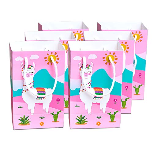 WERNNSAI Bolsas de Regalo de Fiesta - Llama Cactus Alpaca Suministros para la Fiesta Papel Favorece Las Bolsas de Trato con Asas Fiesta de cumpleaños Boda Baby Shower, 16 Piezas