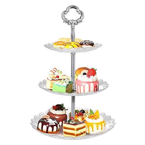 WolinTek Soporte para Tartas de 3 Pisos, Bandeja de Tartas, Plato de Frutos Secos Plaza Apilada Fiesta Cupcake y Torre de Postre para Boda Fiesta Tarde cumpleaños, plástico (B)