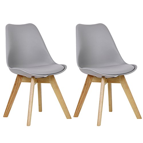 WOLTU 2X Sillas de Comedor Dining Chairs Silla Tower Madera Silla de Escritorio Asiento Acolchado en Cuero Sintético y Polipropileno Silla de Cocina Silla Conferencia Gris BH29gr-2